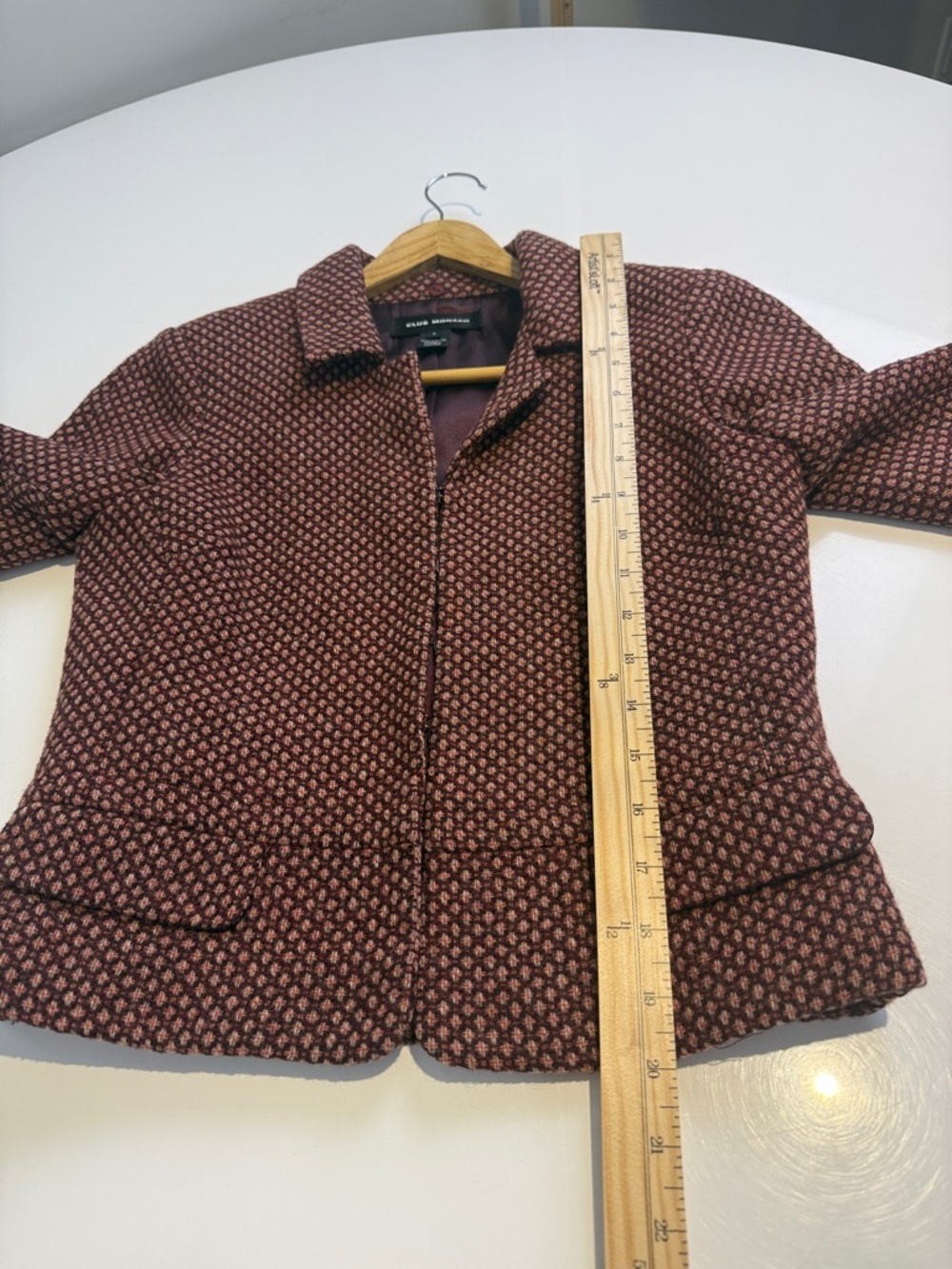 Club Monaco Women's Textured Burgundy-Patterned Blazer Size 2 - Picture 5 of 7